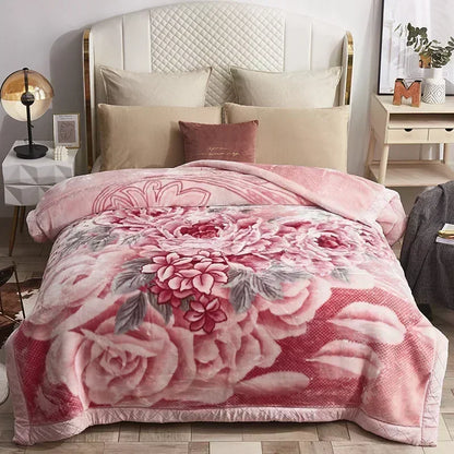 Korean Raschel 2-Ply Heavy Fleece Blanket, 78x90 Queen Size Reversible Geometric Plush Blanket