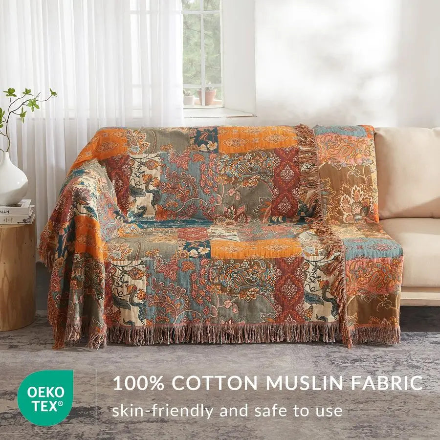 Reversible Throw Blanket 60" x 80" - Ultra Soft Floral Patchwork, All-Season Comfort