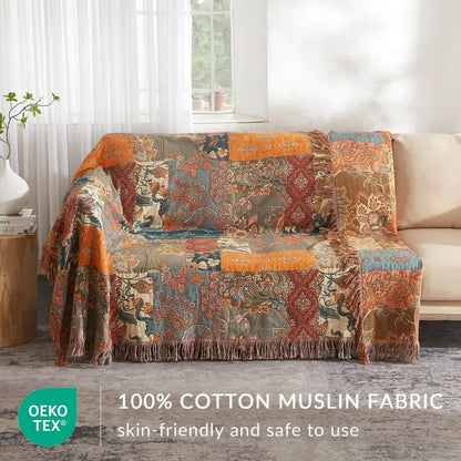 Reversible Throw Blanket 60" x 80" - Ultra Soft Floral Patchwork, All-Season Comfort