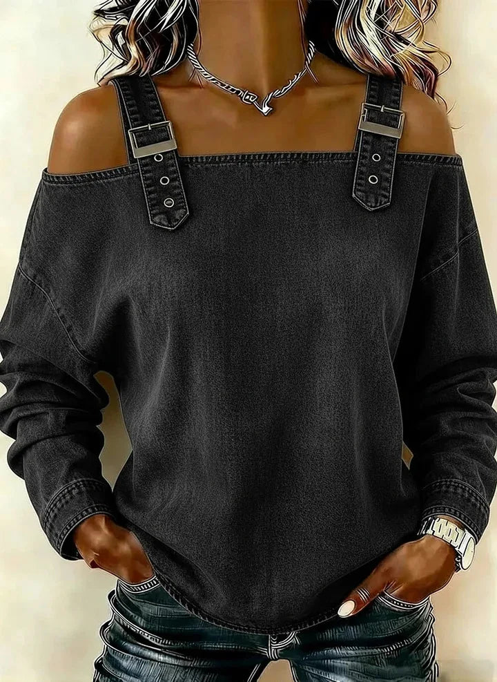 Women's Blouses Spring Summer Fall New Style Casual One-line Tie Shoulder Strap Long-sleeve Top Fashion Shirt For Women Clothing