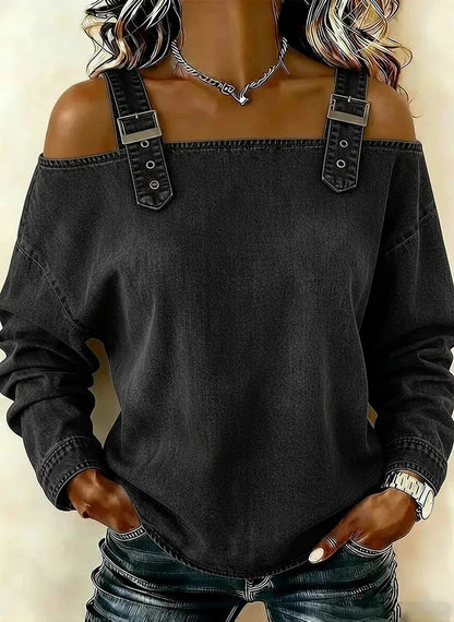 Women's Blouses Spring Summer Fall New Style Casual One-line Tie Shoulder Strap Long-sleeve Top Fashion Shirt For Women Clothing