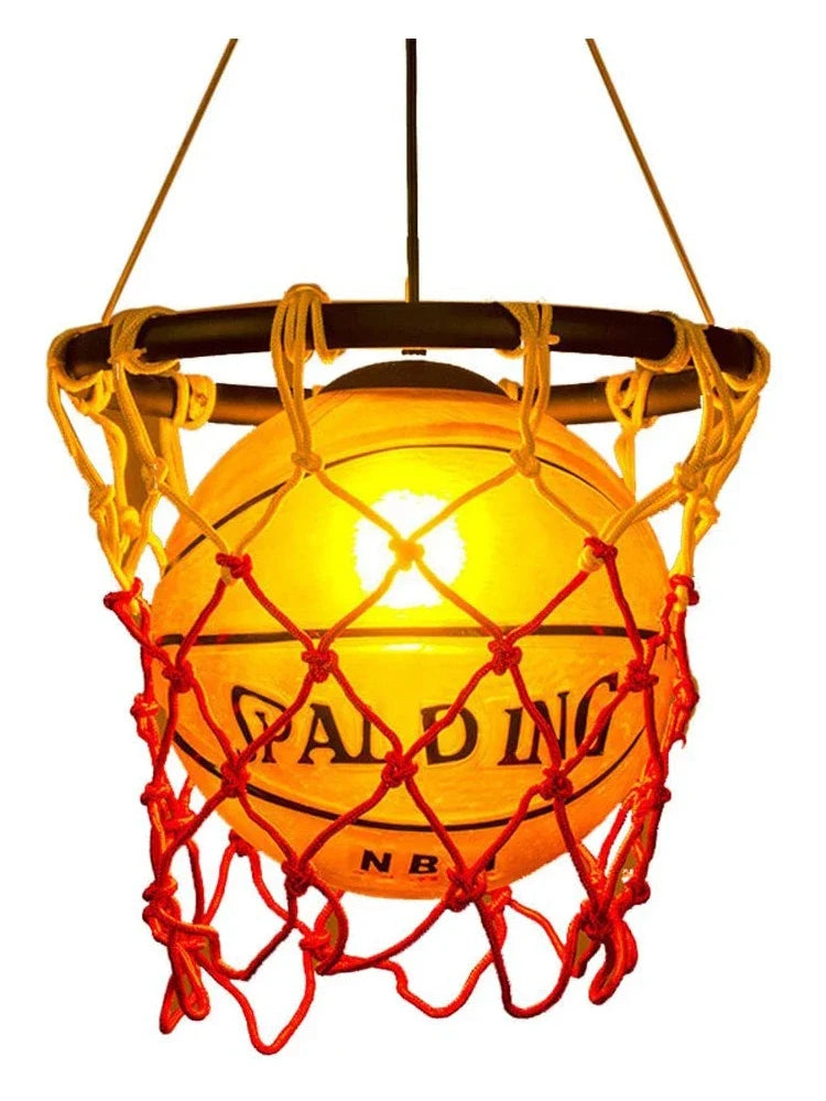 Retro Basketball Light Fixture – Industrial Style LED Hanging Lamp in Orange and Black for Man Cave