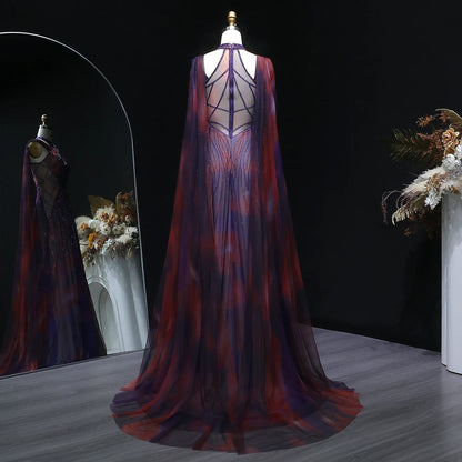 Sharon Said Women's Formal Evening Gowns Cape Sleeve Criss-cross Halter Luxury Prom Dress for Wedding Party SS297 Customized