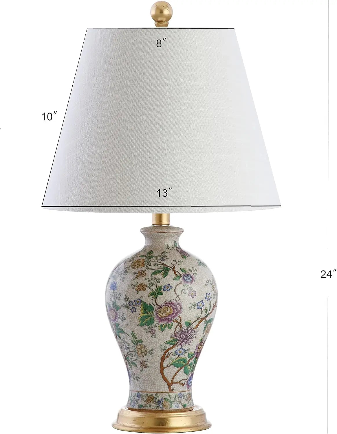 Elegant 24" Multicolor Table Lamp with Ceramic Floral Design & Gold Base - Home Decor Accent