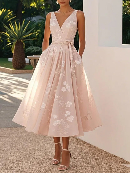 Summer Elegant Evening Party Dress 2025 Sexy V-neck Sleeveless Lace-up Chic Pleated Dresses Boho Womens A-Line Prom Dress Robe