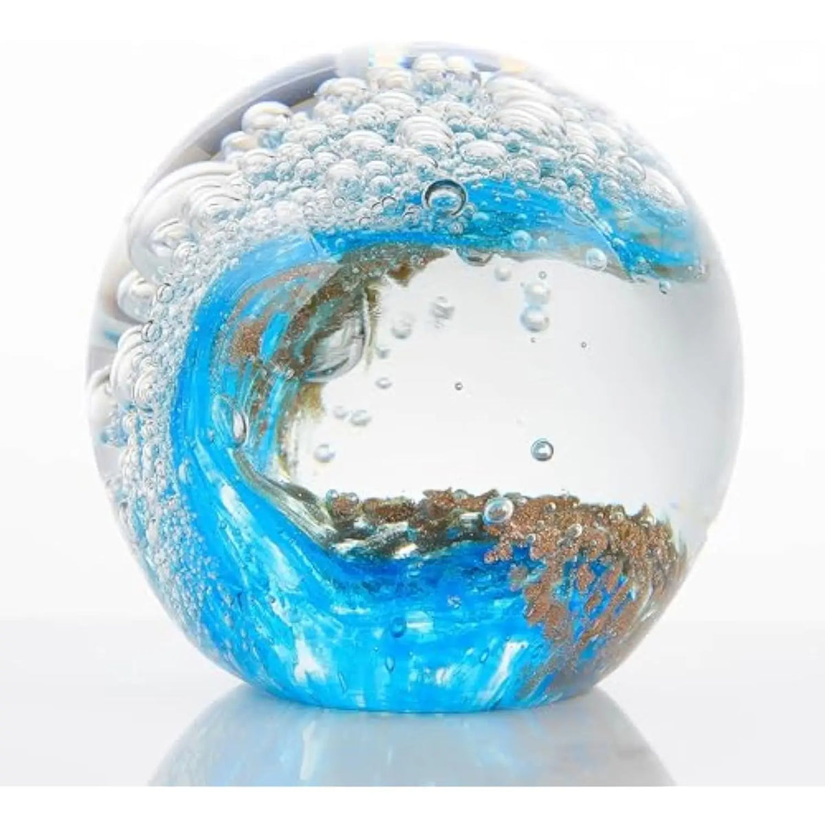 Hand-Blown Glass Paperweight - Unique Ocean Wave Design in Green & Sky Blue, 8cm Decor