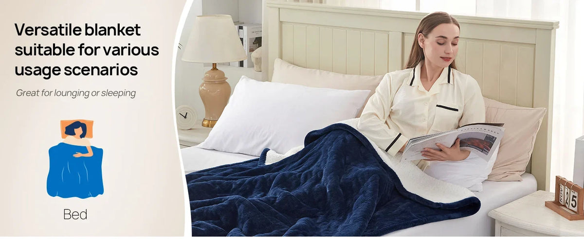Cozy Flannel Sherpa Electric Blanket with 6 Heat Settings & Foot Pocket for Ultimate Comfort
