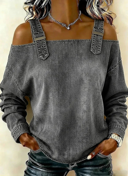 Women's Blouses Spring Summer Fall New Style Casual One-line Tie Shoulder Strap Long-sleeve Top Fashion Shirt For Women Clothing
