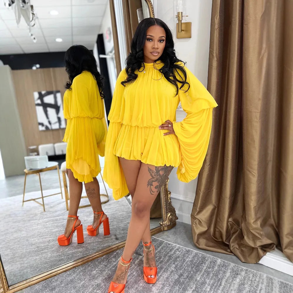 Chiffon Pleated Tops Sexy 2 Piece Pant Set Outfits Women Elegant Ladies Office Luxury Outfits Summer Two Piece Set Pant Shorts