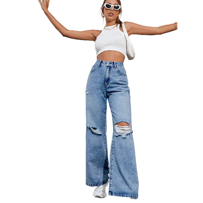 Summer Y2k Ripped Wide Leg Baggy Jeans Women 2024 Fashion High Waist New In Denim Pants Trousers Casual