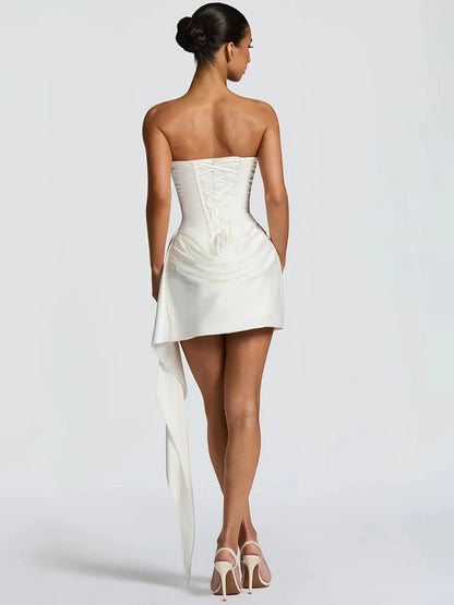 XIAOTANG Off-shoulder Strapless Sexy Mini Dress Women Elegant Sleeveless Backless High Waist Draped Ruched Club Party Dresses