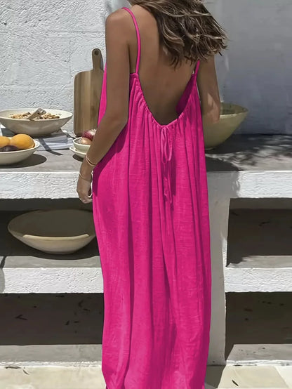 2026 Loose-Fit Spaghetti Strap Dress Women's Casual Homewear Summer Dress Solid-Color Vacation Cool Homewear