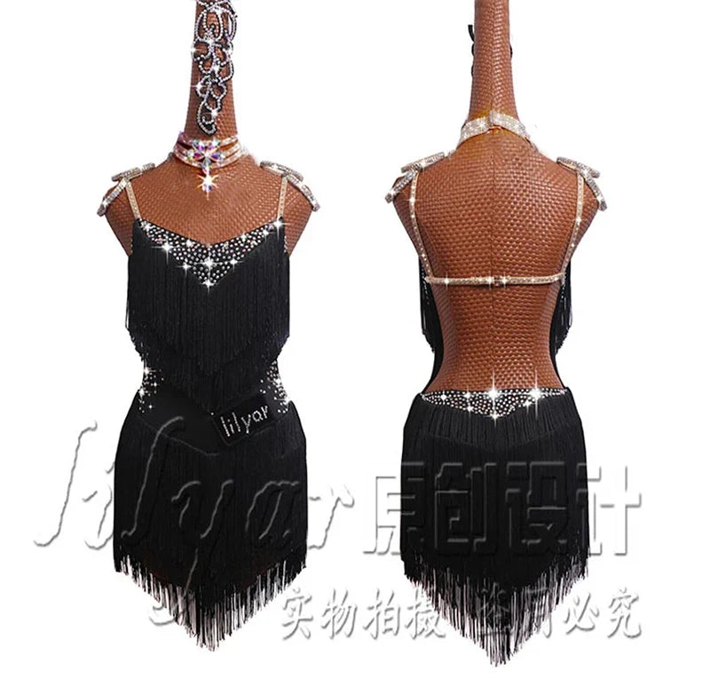Latin Dance Dress Competition Costumes Skirt Performing Rhinestones Adult Children Tassel Various Color Red  White
