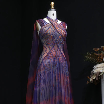 Sharon Said Women's Formal Evening Gowns Cape Sleeve Criss-cross Halter Luxury Prom Dress for Wedding Party SS297 Customized