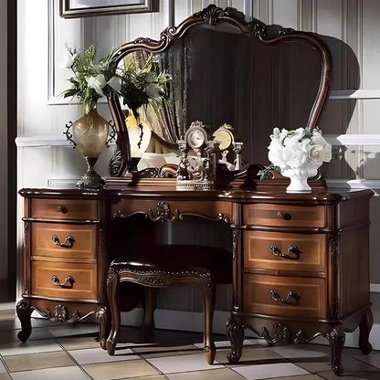 Dark Cherry Vanity Set - Luxurious Modern Hollywood Style with Mirror & Cushioned Stool