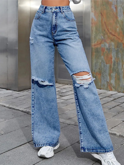 Summer Y2k Ripped Wide Leg Baggy Jeans Women 2024 Fashion High Waist New In Denim Pants Trousers Casual