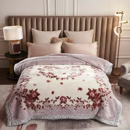 Korean Raschel 2-Ply Heavy Fleece Blanket, 78x90 Queen Size Reversible Geometric Plush Blanket