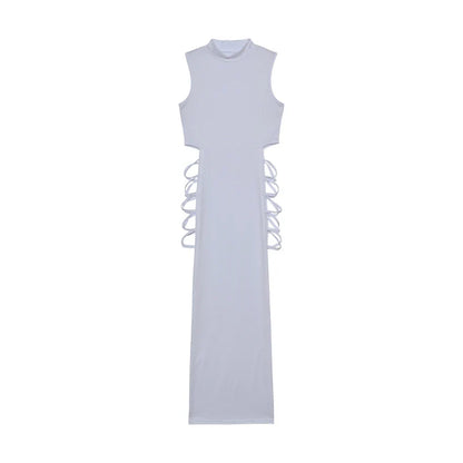 Criss Cross Cut Out Dress, Sexy Bodycon Mock Neck Sleeveless Dress, Women's Clothing