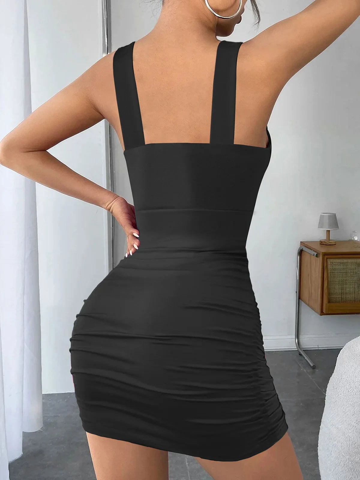 Sexy V Neck Mini Dress Sleeveless Ruched Bodycon Dress Women Elegant Summer Dress Party Tight Dress Clubwear Vestidos Lady D247