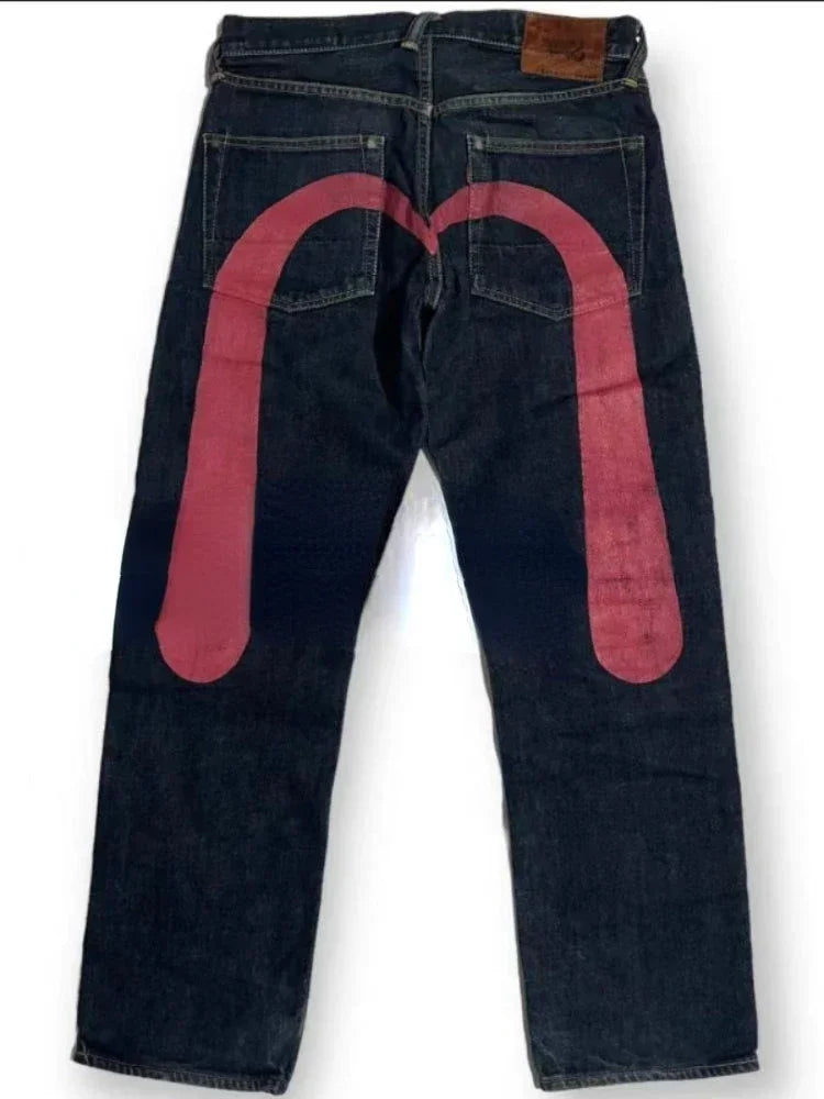 Jeans Women Gothic Y2K Retro Streetwear Black Cargo Punk Vintage Kpop Print Wide Leg Denim Panrts Female Autumn Trousers Pants