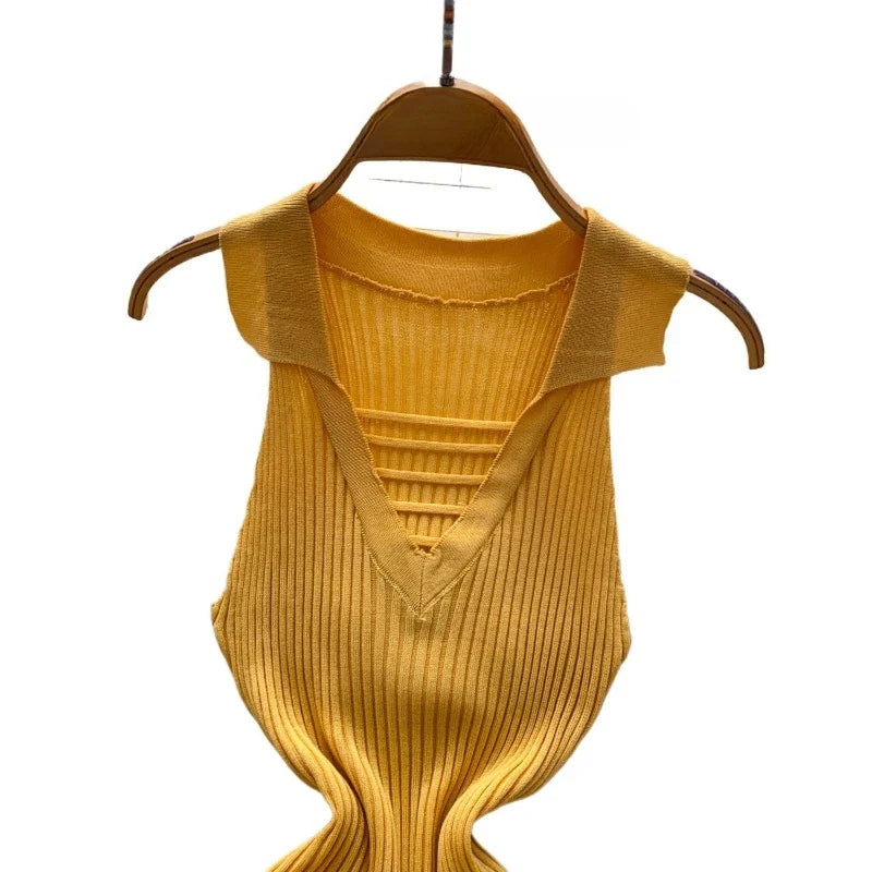 Women's Mustard Yellow Sleeveless Sundress Cutout Detail Stretchy Ribbed Knit Bodycon Mini Dress sexy Party Clubwear Wrap Dress