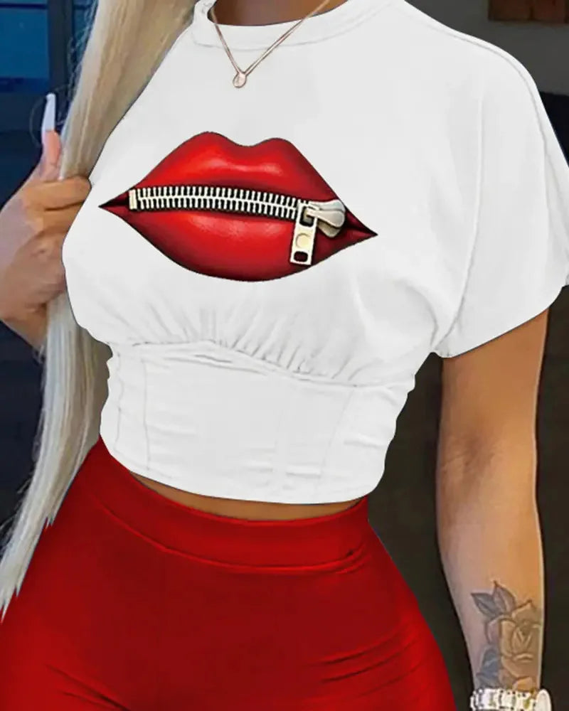 Casual O-neck Short Sleeve T-shirt Shorts Set Office Lady Summer Letter Print Tops Solid Shorts Two Piece Set Women Outfit 2024