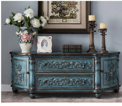 Traditional Birch Wood Media Console with 4 Drawers & Cabinets - Stylish Storage Solution