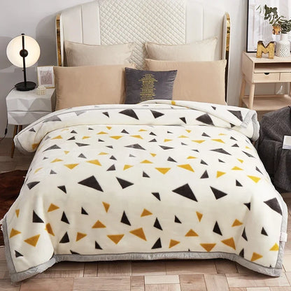 Korean Raschel 2-Ply Heavy Fleece Blanket, 78x90 Queen Size Reversible Geometric Plush Blanket
