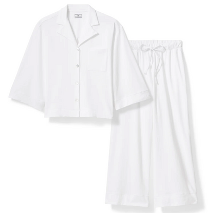 Petite Plume Olivia Wide Leg Pima Pajama Set in White