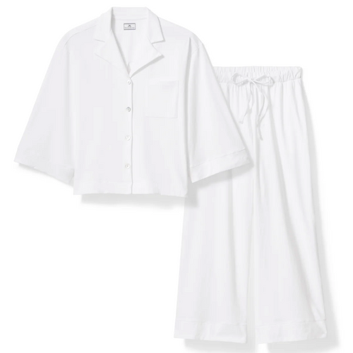 Petite Plume Olivia Wide Leg Pima Pajama Set in White