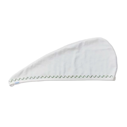 Weezie Hair Towel, Green Embroidered Wave