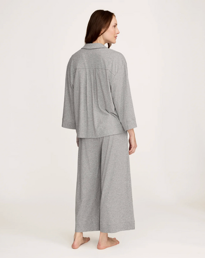Petite Plume Olivia Wide Leg Pima Pajama Set in Heather Grey