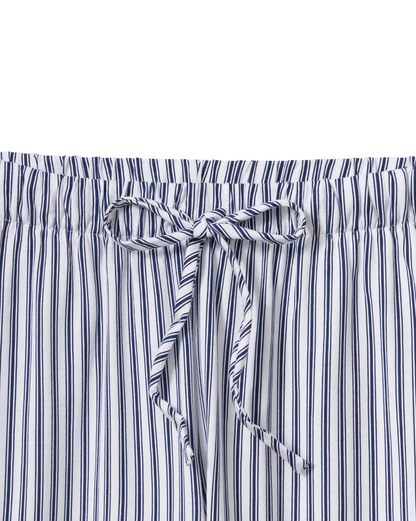 Petite Plume Olivia Wide Leg Pima Pajama Set in Navy Ticking Stripe