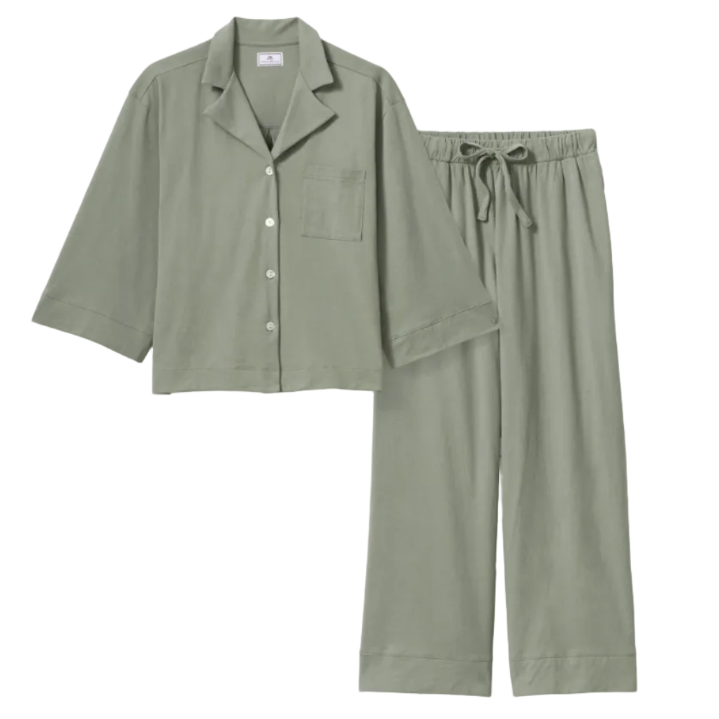 Petite Plume Olivia Wide Leg Pima Pajama Set in Sage