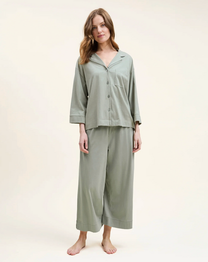 Petite Plume Olivia Wide Leg Pima Pajama Set in Sage