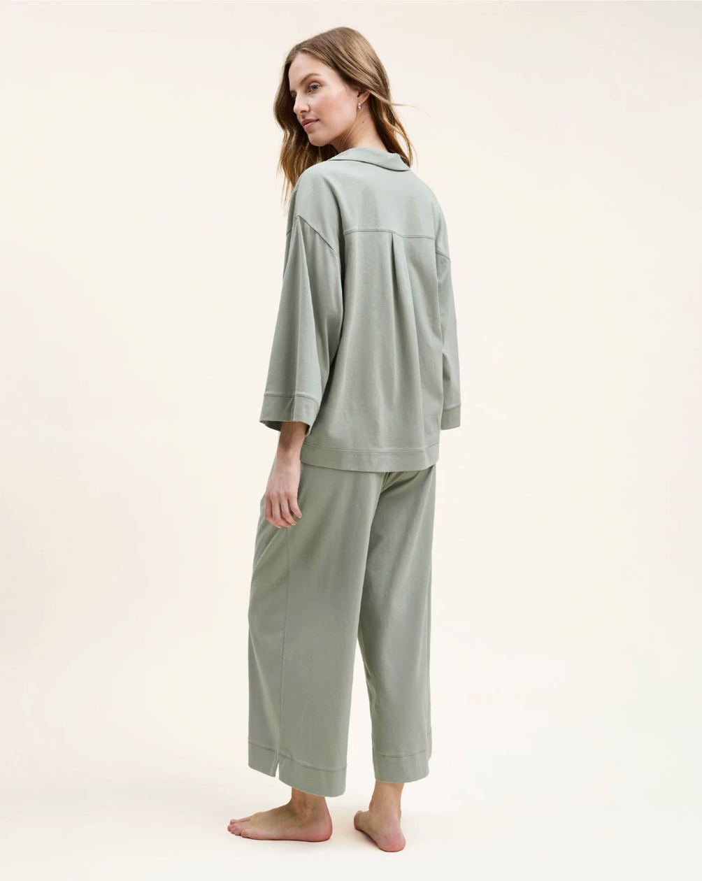 Petite Plume Olivia Wide Leg Pima Pajama Set in Sage