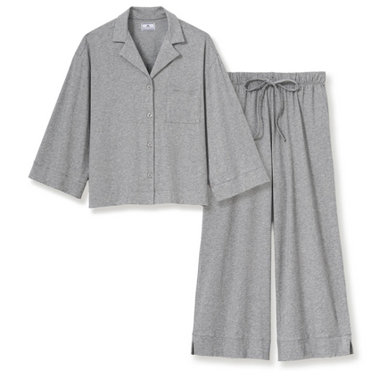 Petite Plume Olivia Wide Leg Pima Pajama Set in Heather Grey