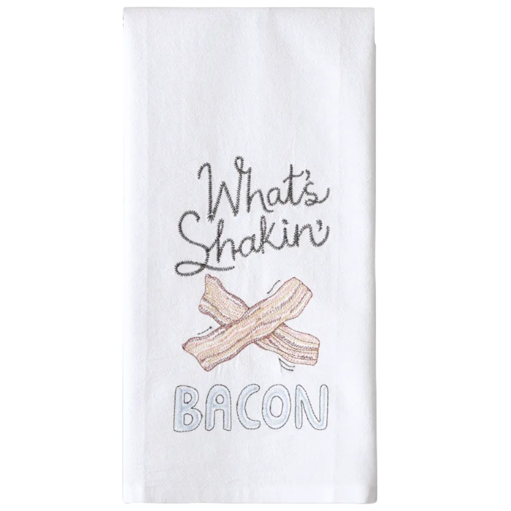 What's Shakin' Bacon Embroidered Kitchen Towel