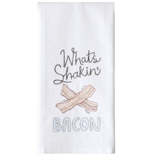 What's Shakin' Bacon Embroidered Kitchen Towel