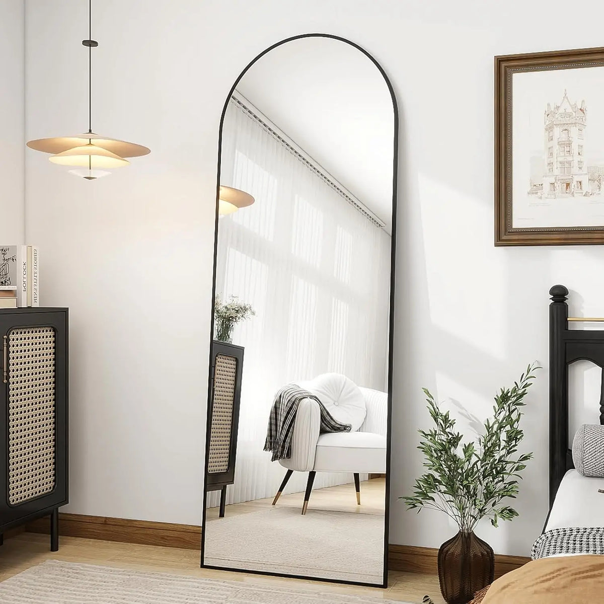 Elegant Arched-Top Full Length Freestanding Mirror - Copper-Free Silver, 56"L x 20"W, 3 Colors