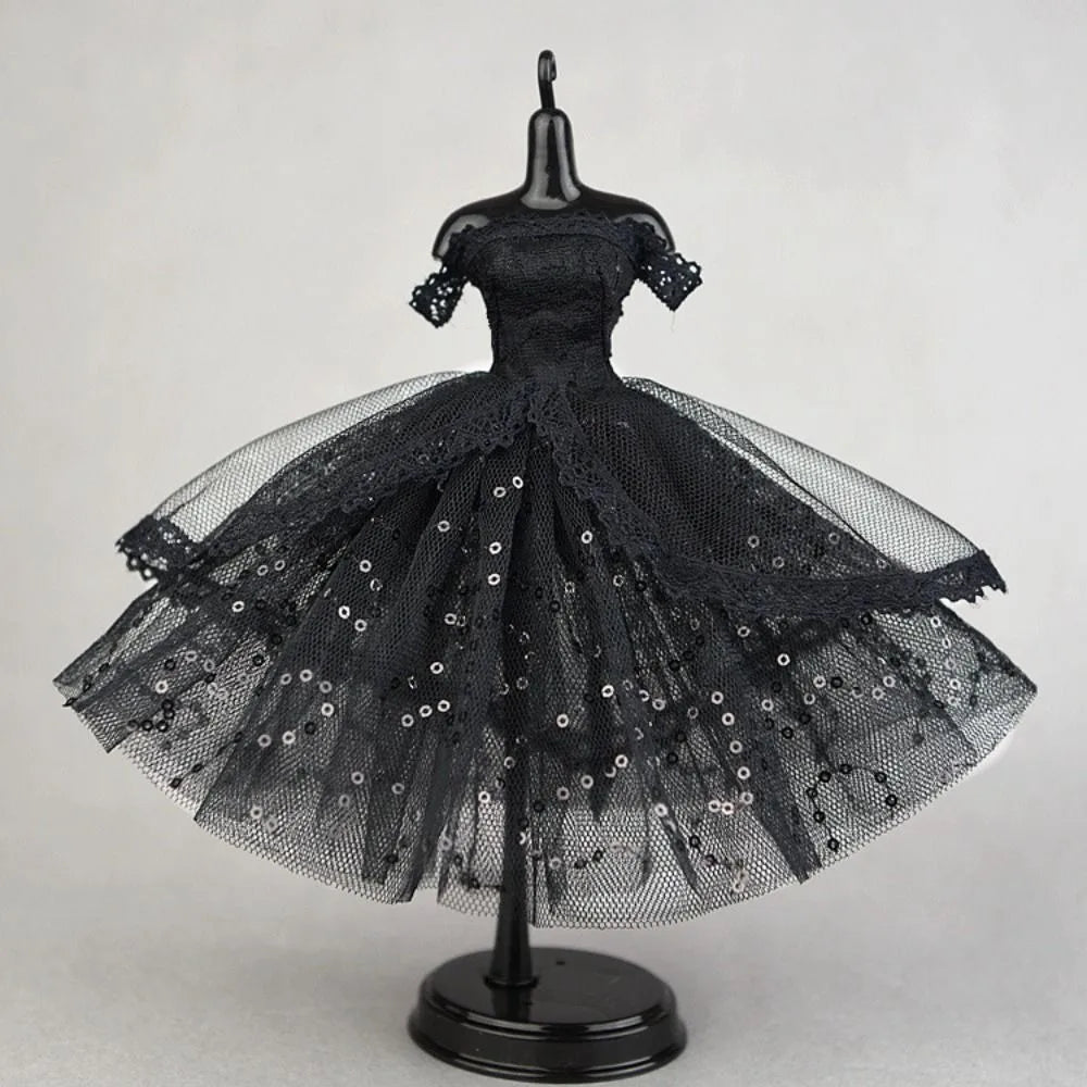 Dress Up Doll Dress Evening Party Prom Dress Lace Dolls Clothes Mini Black Tutu Dotted Doll Princess Dress Doll Accessories