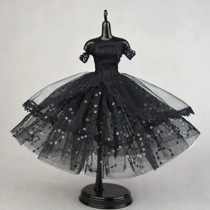 Dress Up Doll Dress Evening Party Prom Dress Lace Dolls Clothes Mini Black Tutu Dotted Doll Princess Dress Doll Accessories