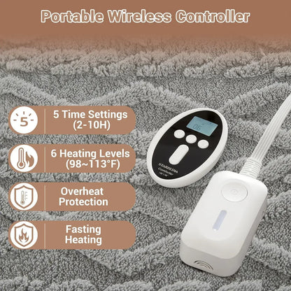 Queen 90x90 Heated Comforter with Dual-Zone Wireless Control, 6 Heat Levels & LCD Timer