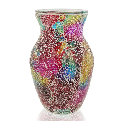 8" Handcrafted Glass Vase - Iridescent European Mosaic Design for Elegant Home Decor