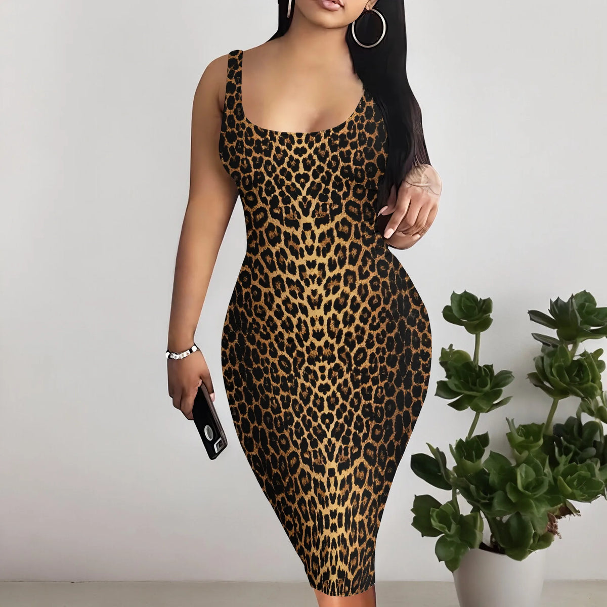 Leopard Print Dress for Women Sexy Sleeveless Bodycon Tank Dresses Plus Size Club Outfits