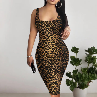 Leopard Print Dress for Women Sexy Sleeveless Bodycon Tank Dresses Plus Size Club Outfits