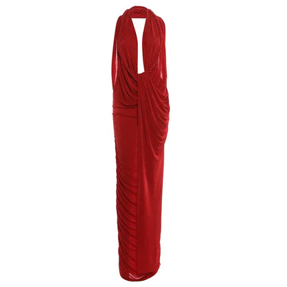 Nibber Hot Girls Long Dress Woman Sexy Fashion Halter Deep V-Neck Backless Sleeveless Midnight Club Party High Waist Vestidos