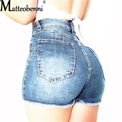 Large Size Sexy Ripped Denim Shorts Girl 2024 New High Waist Skinny Hips Stretch Leg Length Tight Tight Stretch Hips Jeans Women