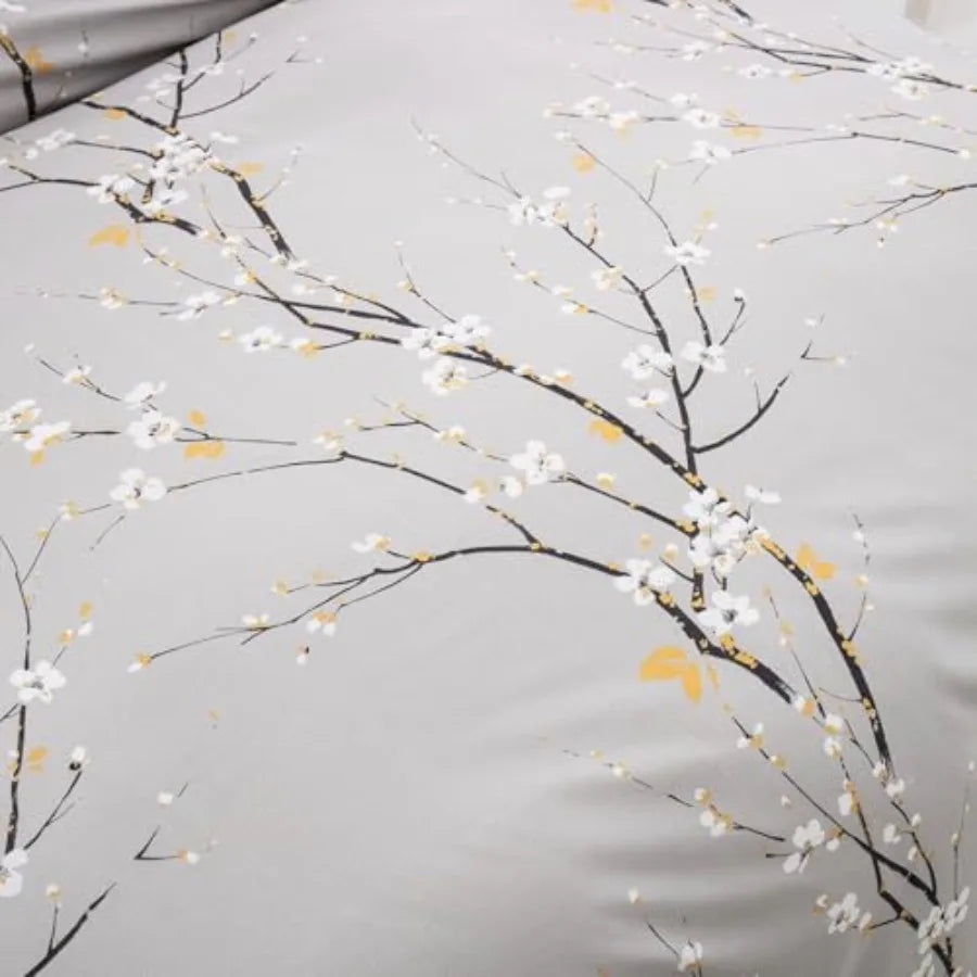 Sage Green Floral Duvet Cover Set Queen – Soft Microfiber, Modern Botanical Bedding with Yellow Accents