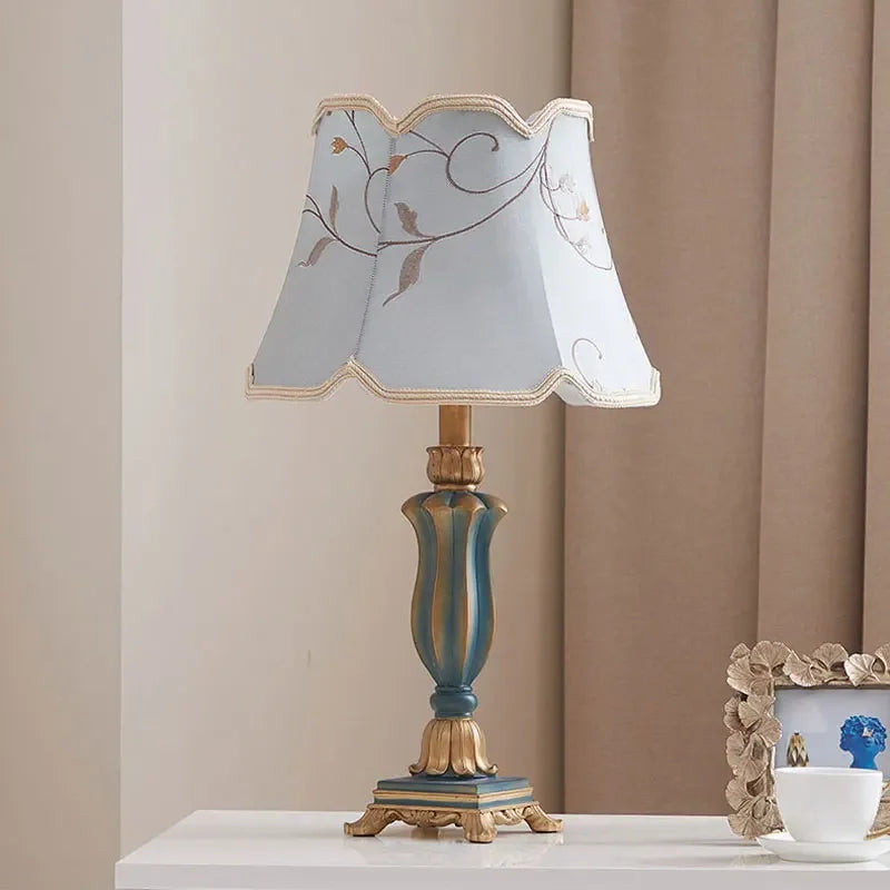 Traditional Elegant Fabric Shade Desk Lamp with Floral Design - 54cm High, Multiple Color Options